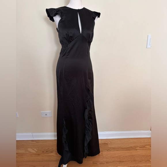 NWOT LES RÊVERIES Ruffle Trim Satin Gown - Picture 9 of 13